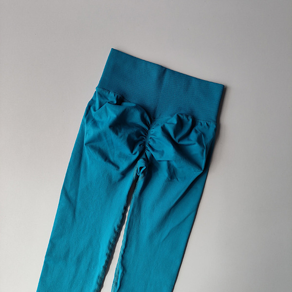 Sömlösa yogaleggings för dam, träningsbyxor, träningsleggings, sportleggings med låg midja Peacock Blue L