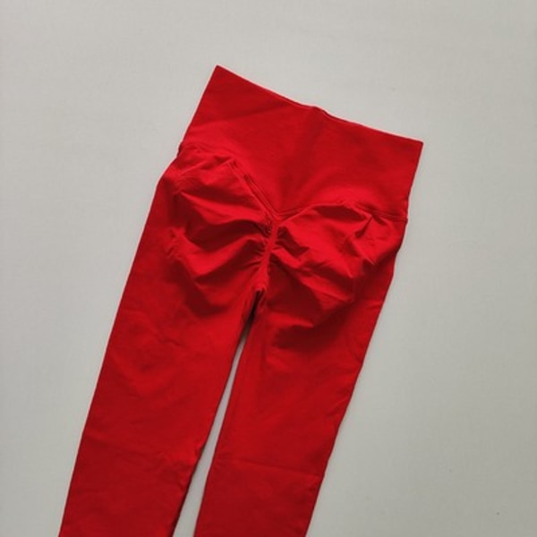 Sömlösa yogaleggings för dam, träningsbyxor, träningsleggings, sportleggings med låg midja Big Red S