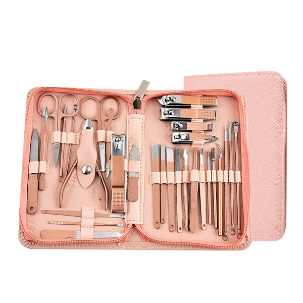 30 set med nagelklippare och nagelverktygsset, inklusive portabelt resefodral, stratum corneum-klämma och klippset, professionella nagelklippare rose gold