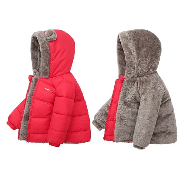 Tjock kashmirkappa, lämplig för pojkar och flickor, enfärgad huvtröja, parkas, 2-6 år, höst/vinter 2024 red one hundred and twenty