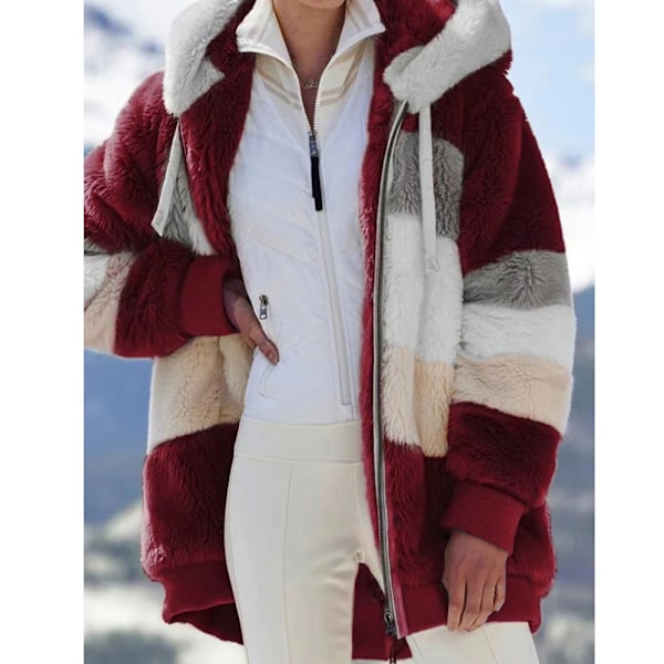 Kvinnlig kashmirhuvtröja, dragkedjekappa, spliced ​​optisk, sydd rutig jumpsuit, vintermode 2025 claret 4XL