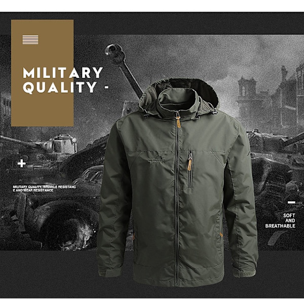 Vindjacka för män, vattentät, med huva, militär, sport, europeisk storlek S-5XL, terrängklättring, slim fit khaki 5XL