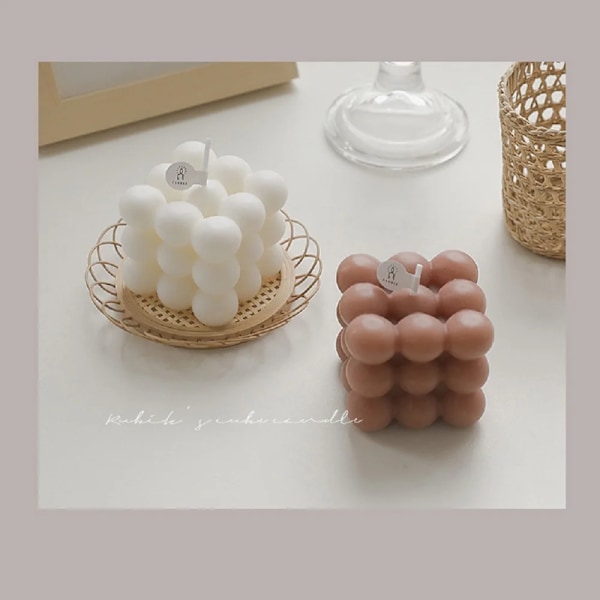 Aromaterapiljus i bubbelkubform, handgjort, används för aromaterapi, sojavax, heminredning, födelsedags- och bröllopsfestljus white
