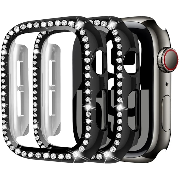 Diamantfodral för Apple Watch-serien glas+skärmskyddstillbehör med glänsande ram Black background with rose edges 40mm