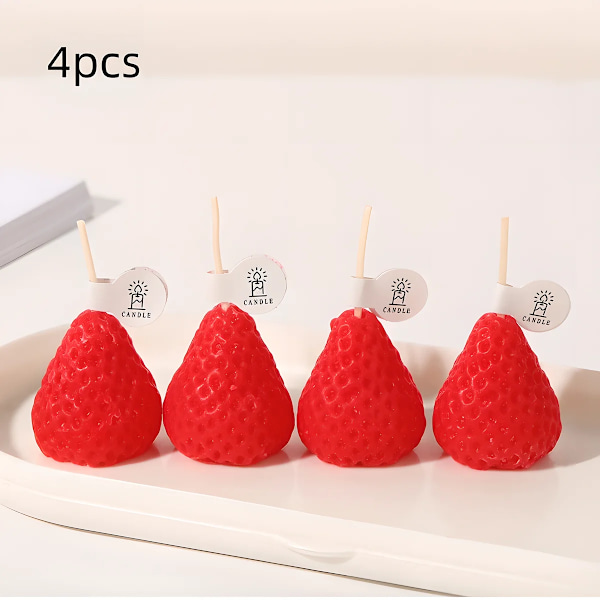 Jordgubbsformade mini aromaterapiljus och realistiska fruktdoftande aromaterapiljus är perfekta som trendiga fotorekvisita red 4 packs