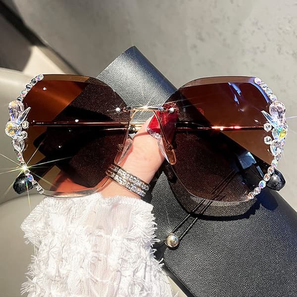 Rhinestone solbriller uden kant blue