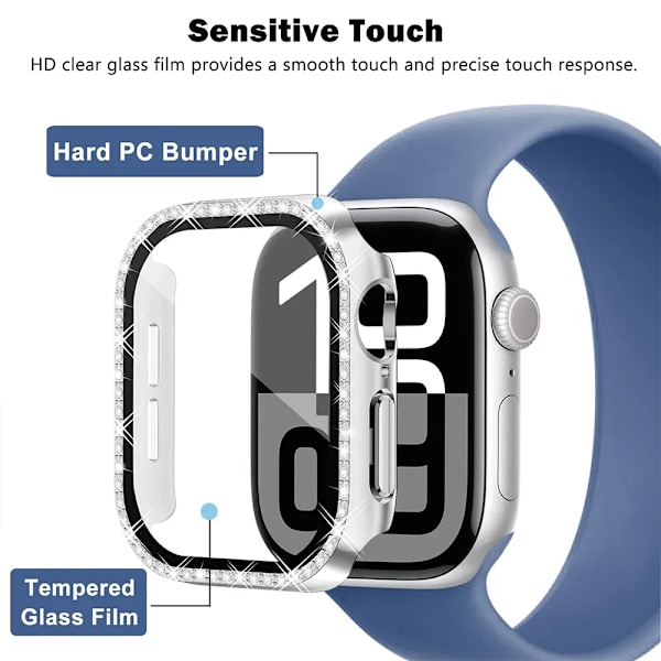 Diamantfodral för Apple Watch-serien glas+skärmskyddstillbehör med glänsande ram transparent 42mm