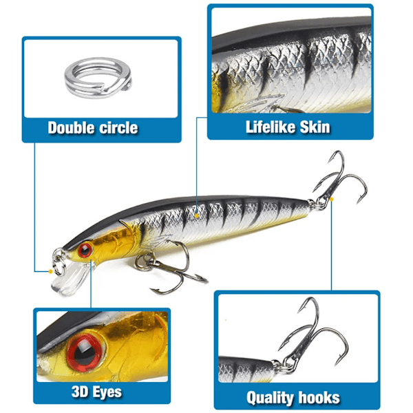 Långstjärtad malbete 10cm 9g flytande hårt bete skakare konstgjord crank 3D-öga 10 färger karp abborre fiskeredskap Randomly pack 5 items