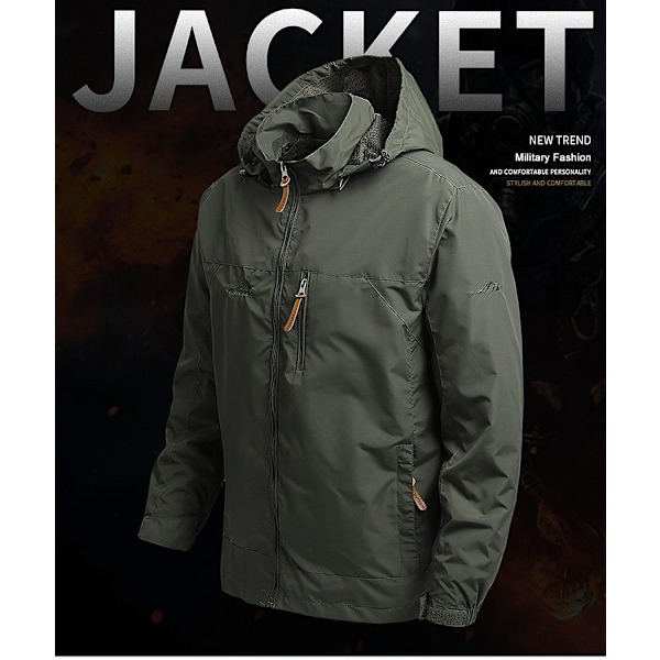 Vindjacka för män, vattentät, med huva, militär, sport, europeisk storlek S-5XL, terrängklättring, slim fit green M