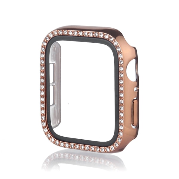 Diamantfodral för Apple Watch-serien glas+skärmskyddstillbehör med glänsande ram rose gold 42mm