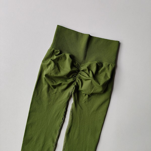 Sömlösa yogaleggings för dam, träningsbyxor, träningsleggings, sportleggings med låg midja Olive Green M