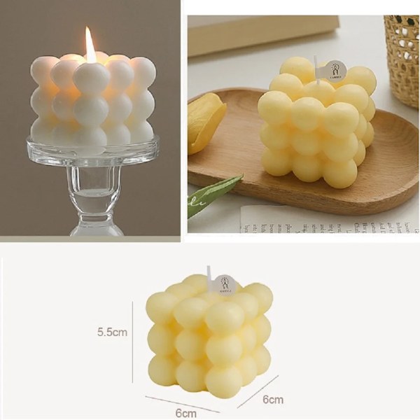Aromaterapiljus i bubbelkubform, handgjort, används för aromaterapi, sojavax, heminredning, födelsedags- och bröllopsfestljus Light Pink