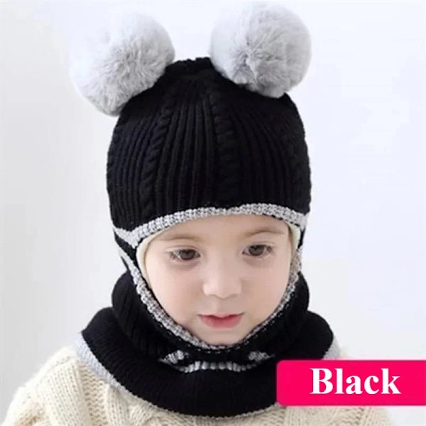 Pojkar och flickor i overaller, babyhattar, varma halsdukar, öronmuffar, barnsliga urinblåsor utan kant, spädbarn i åldern 2 till 5, vinter black One size fits all
