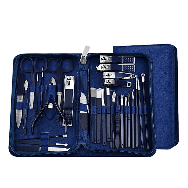 30 set med nagelklippare och nagelverktygsset, inklusive portabelt resefodral, stratum corneum-klämma och klippset, professionella nagelklippare blue