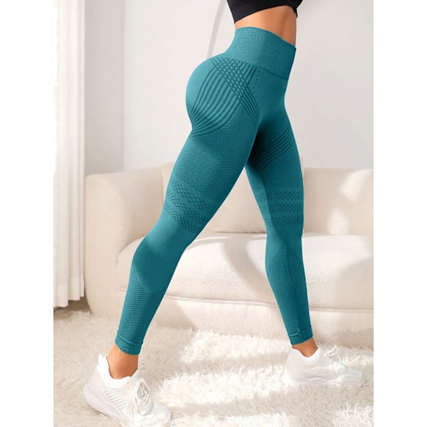 Sportbyxor för damer med sexiga linjer, elastiska fitnessbyxor, tajta byxor, hög midja, rumplyft, löpning, yoga khaki L (115-130 pounds)