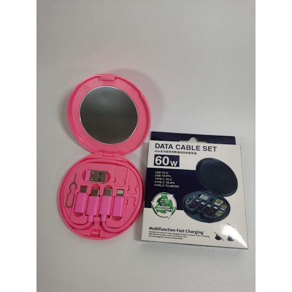 60W Type-C till USB C till Micro till Lightning Snabbladdningskabel Adapter Kit för iPhone 14, 15, 13 Pro OTG Converter Multi Förvaringsbox pink