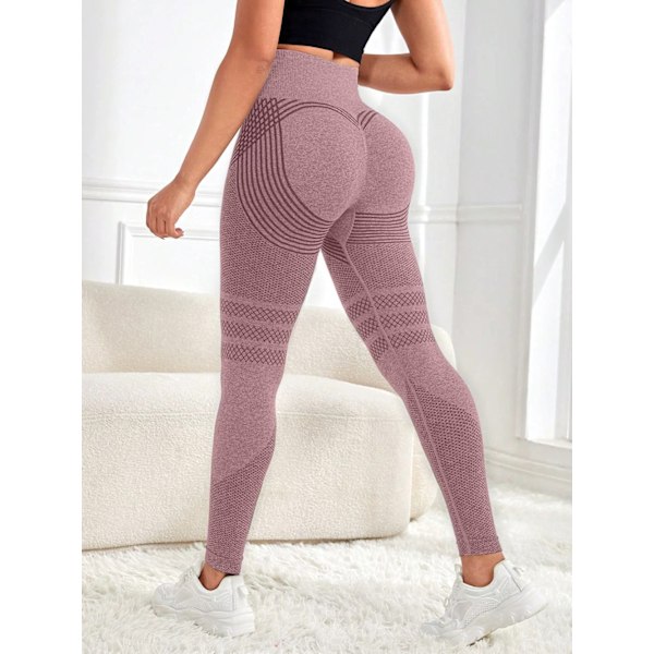 Sportbyxor för damer med sexiga linjer, elastiska fitnessbyxor, tajta byxor, hög midja, rumplyft, löpning, yoga Pink L (115-130 pounds)