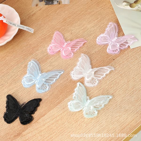 20 STK 3D Simulation Dobbelt Sommerfugl Blonde Broderi Patch Sommerfugl silver