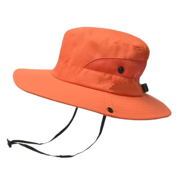 Kvinders UV-beskyttelse - Sammenfoldelig solhat i mesh med bred skygge og huller til hestehale orange
