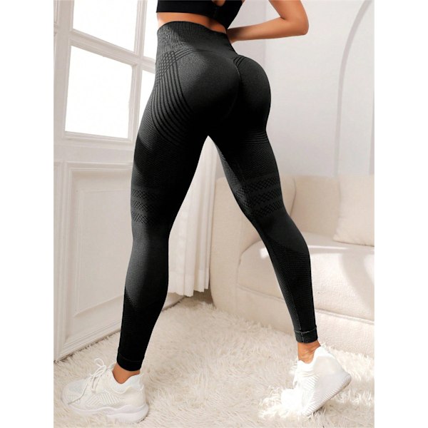 Sportbyxor för damer med sexiga linjer, elastiska fitnessbyxor, tajta byxor, hög midja, rumplyft, löpning, yoga black L (115-130 pounds)