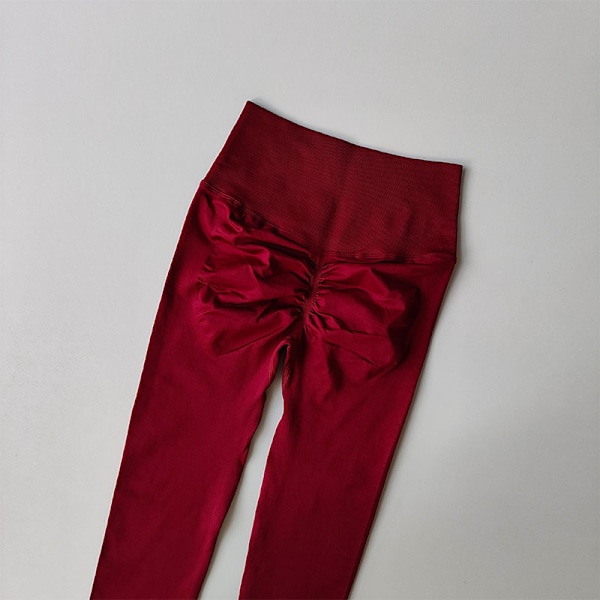 Sömlösa yogaleggings för dam, träningsbyxor, träningsleggings, sportleggings med låg midja claret S
