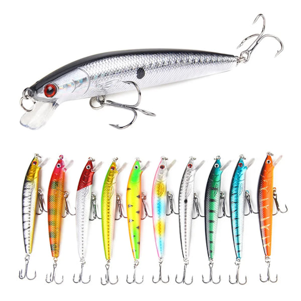 Långstjärtad malbete 10cm 9g flytande hårt bete skakare konstgjord crank 3D-öga 10 färger karp abborre fiskeredskap Complete set of 10 pieces