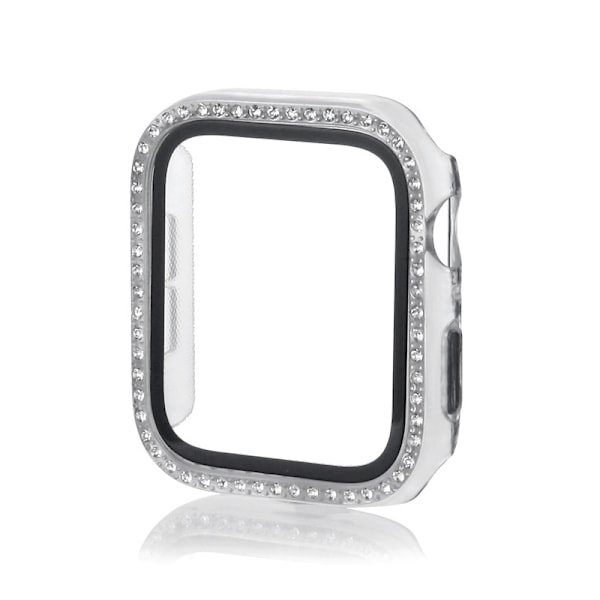 Diamantfodral för Apple Watch-serien glas+skärmskyddstillbehör med glänsande ram transparent 41mm