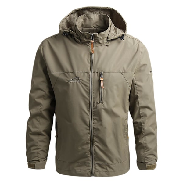 Vindjacka för män, vattentät, med huva, militär, sport, europeisk storlek S-5XL, terrängklättring, slim fit khaki L