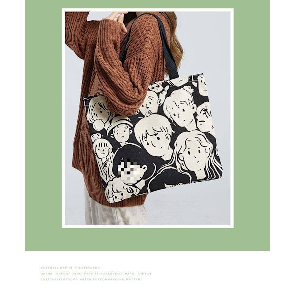 Canvasväska, damplånbok, söt shoppingväska med kattmotiv och dragkedja, designerväska, liten japansk tecknad axelväska Newspaper - Beige