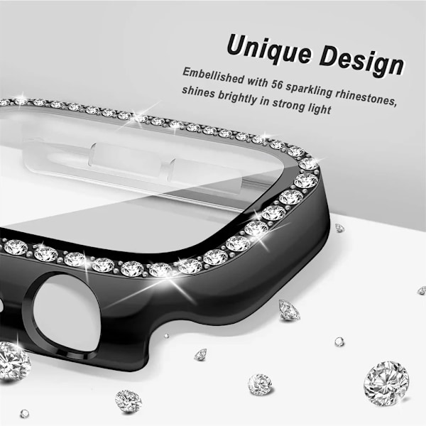 Diamantfodral för Apple Watch-serien glas+skärmskyddstillbehör med glänsande ram pink 40mm