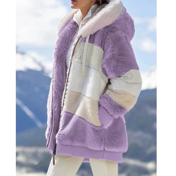 Kvinnlig kashmirhuvtröja, dragkedjekappa, spliced ​​optisk, sydd rutig jumpsuit, vintermode 2025 Pink S