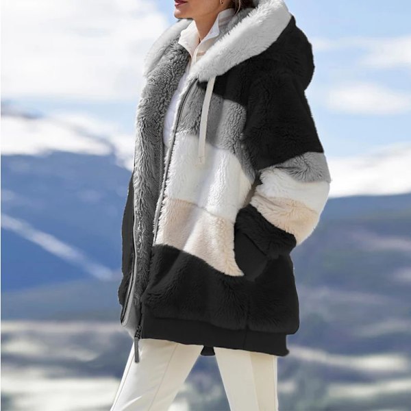 Kvinnlig kashmirhuvtröja, dragkedjekappa, spliced ​​optisk, sydd rutig jumpsuit, vintermode 2025 khaki M