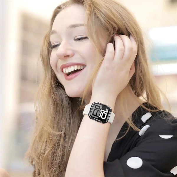 Diamantfodral för Apple Watch-serien glas+skärmskyddstillbehör med glänsande ram silvery 41mm