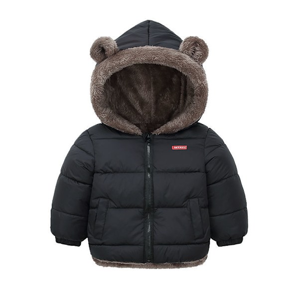 Tjock kashmirkappa, lämplig för pojkar och flickor, enfärgad huvtröja, parkas, 2-6 år, höst/vinter 2024 black one hundred and thirty