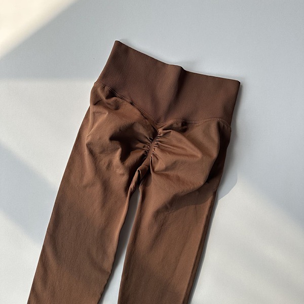 Sömlösa yogaleggings för dam, träningsbyxor, träningsleggings, sportleggings med låg midja Chestnut L