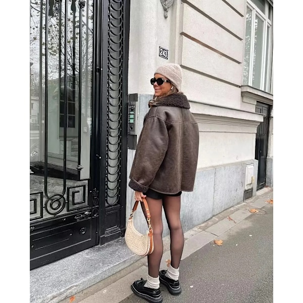 2025 Damjacka i tjockt konstläder, höst och vinter, varm jacka, damjacka, halv säsong, plyschjacka, damjacka Off white XS