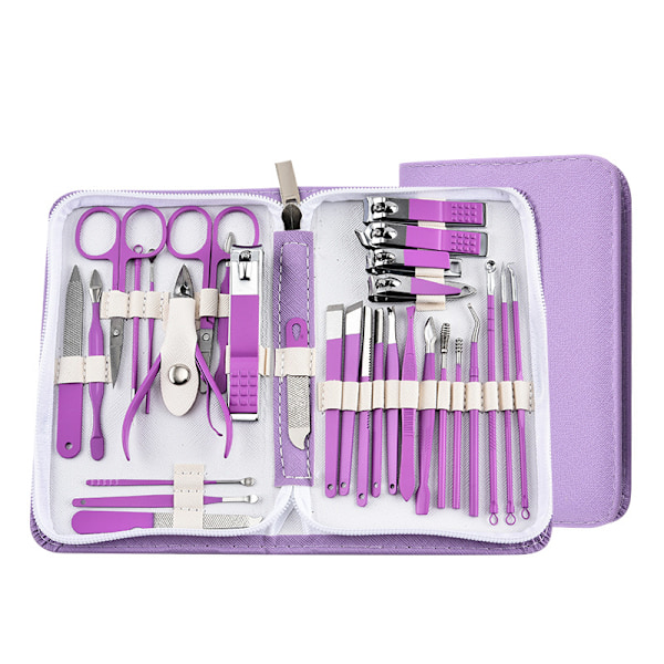 30 set med nagelklippare och nagelverktygsset, inklusive portabelt resefodral, stratum corneum-klämma och klippset, professionella nagelklippare Purple;