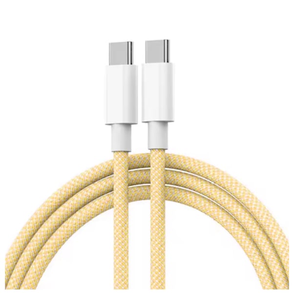 USB Typ C Snabbladdningskabel För Mobiltelefoner, PD 60W Flätad Laddningskabel För IPhone 15 Android Samsung Huawei gul 2m