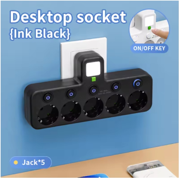 Vägguttag, Multi-uttag, Strömuttag, Ingen Förlängningssladd, 2 USB Typ 1 C Portar, Max Effekt 2500W, 4 Uttag Style1 Default
