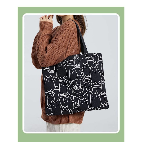 Canvasväska, damplånbok, söt shoppingväska med kattmotiv och dragkedja, designerväska, liten japansk tecknad axelväska Moon Rabbit - Beige