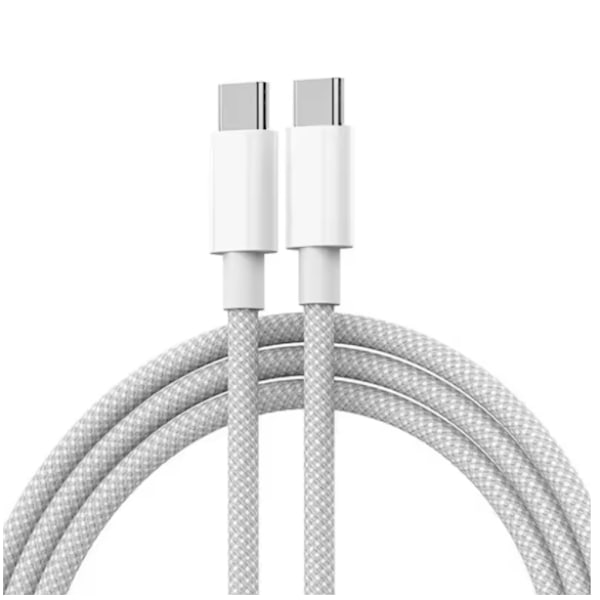 USB Typ C Snabbladdningskabel För Mobiltelefoner, PD 60W Flätad Laddningskabel För IPhone 15 Android Samsung Huawei vit 2m