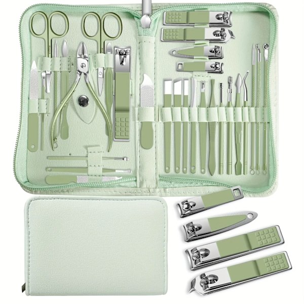 30 set med nagelklippare och nagelverktygsset, inklusive portabelt resefodral, stratum corneum-klämma och klippset, professionella nagelklippare blue