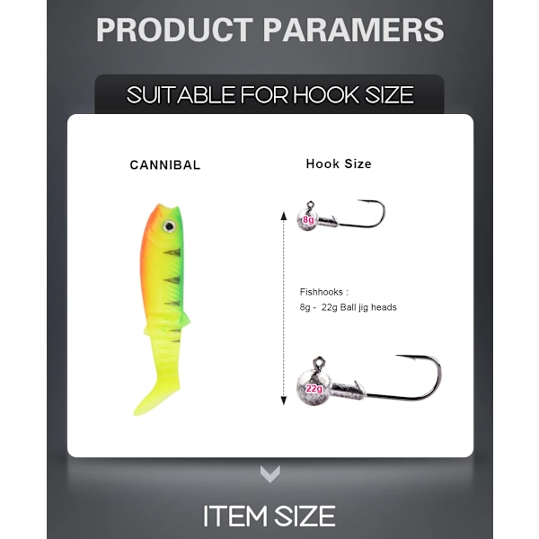 MEREDITH Cannibal Bete 80mm 100mm 125mm Konstgjort Mjukt Fiskbete Swinger Fiskbete Mjukt Silikon Fiskmaskbete H 125mm 3-pack