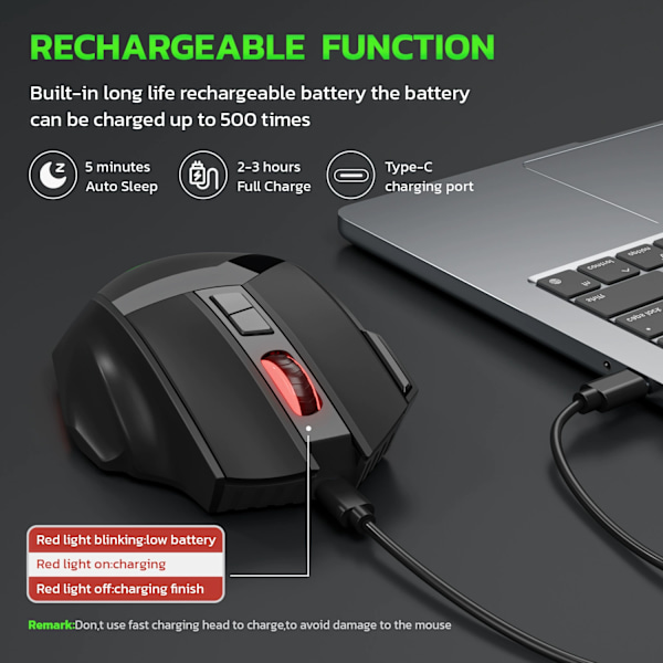 Trådlös laddning Bluetooth Dual Mode 10-knapps Tyst Gamingmus 4800DPI Mus RGB Färgljus vit default
