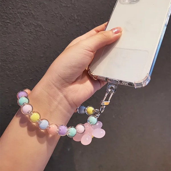 Mobiltelefon anti-förlorad snodd, kort nyckelarmband, färgglatt macaron runt pärlhänge, handhållen kedja för kvinnor, mobiltelefonsnodd Style 2