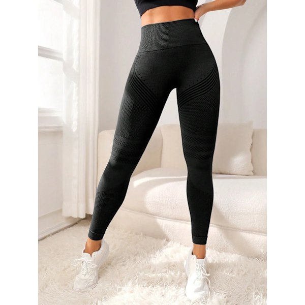 Sportbyxor för damer med sexiga linjer, elastiska fitnessbyxor, tajta byxor, hög midja, rumplyft, löpning, yoga black S (85-100 pounds)