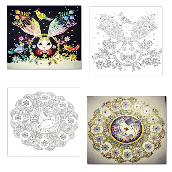 Målarbok Mandala Blomma, 24 sidor, 1 styck, lämplig för barn och vuxna, graffitimålning enchanted forest