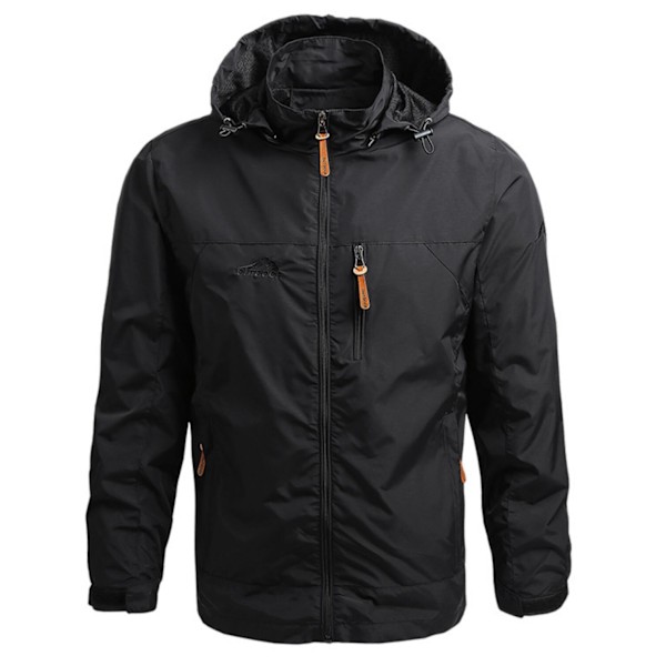 Vindjacka för män, vattentät, med huva, militär, sport, europeisk storlek S-5XL, terrängklättring, slim fit black L