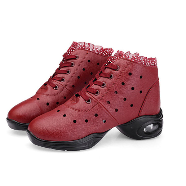 Dam Komfort Jazz Skor Athletic Non Slip Shoe Dancing Sneaker Röd-1 35