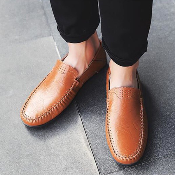 Herre britiske klassiske loafers Slip On imiteret læder business sko Brun 41